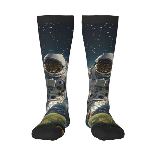 Gaeub Chaussettes Design Imprimé Terrain de Soccer Astronaute Chaussettes Hautes Extensibles pour Hommes Femmes Adolescents, Chaussettes de Soccer Softball pour Randonnée, Sport