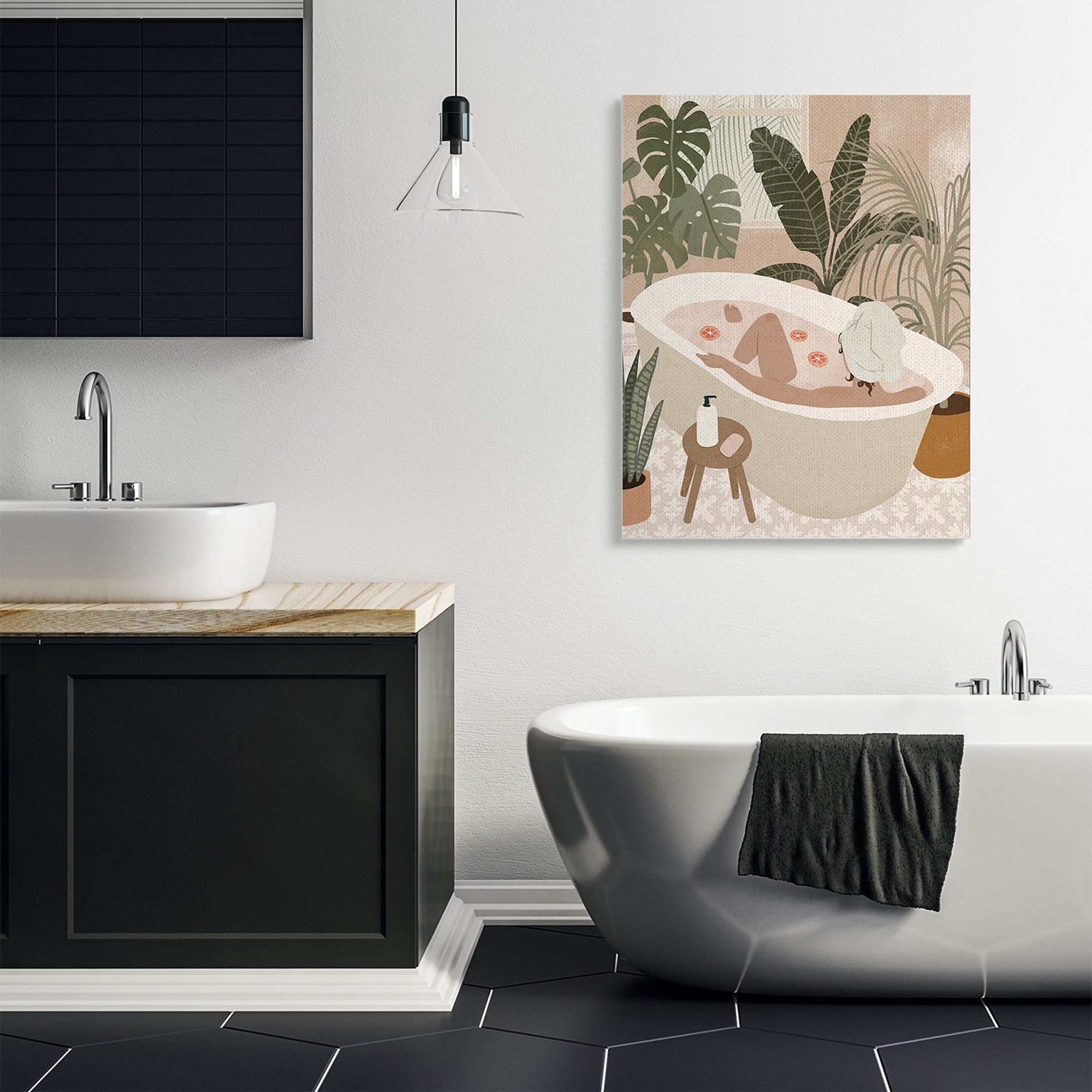 Stupell Industries Female Fruit Bath Tropical Palm Plants Canvas Wall Art, 36 x 48, Design by Victoria Barnes