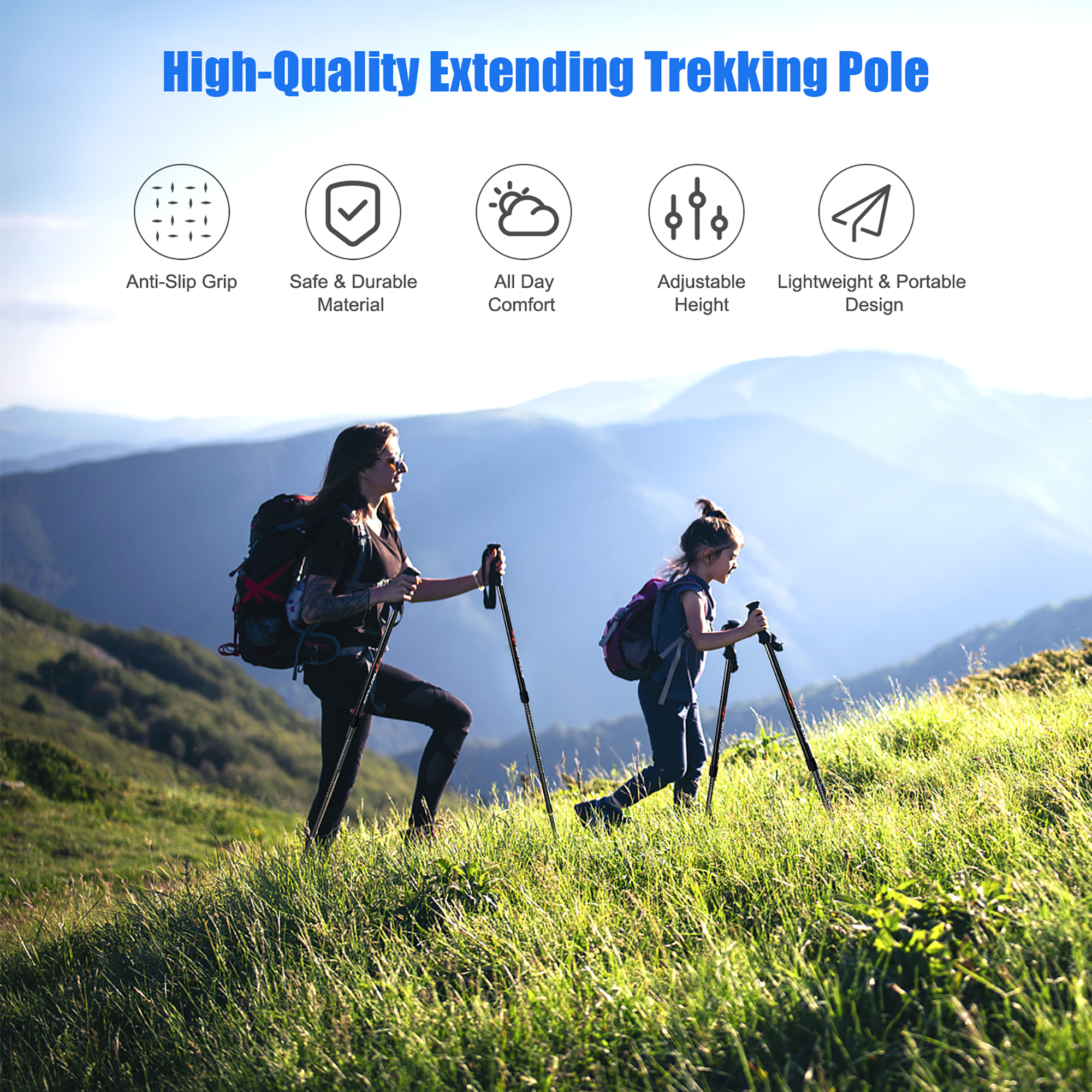 Goplus 2 PACK Trekking Walking Hiking Sticks Poles Anti-Shock Adjustable Alpenstock - image 5 of 10