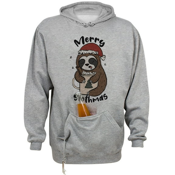 Merry Slothmas Beer Holder Tailgate Hoodie Sweatshirt Unisex Large Oxford