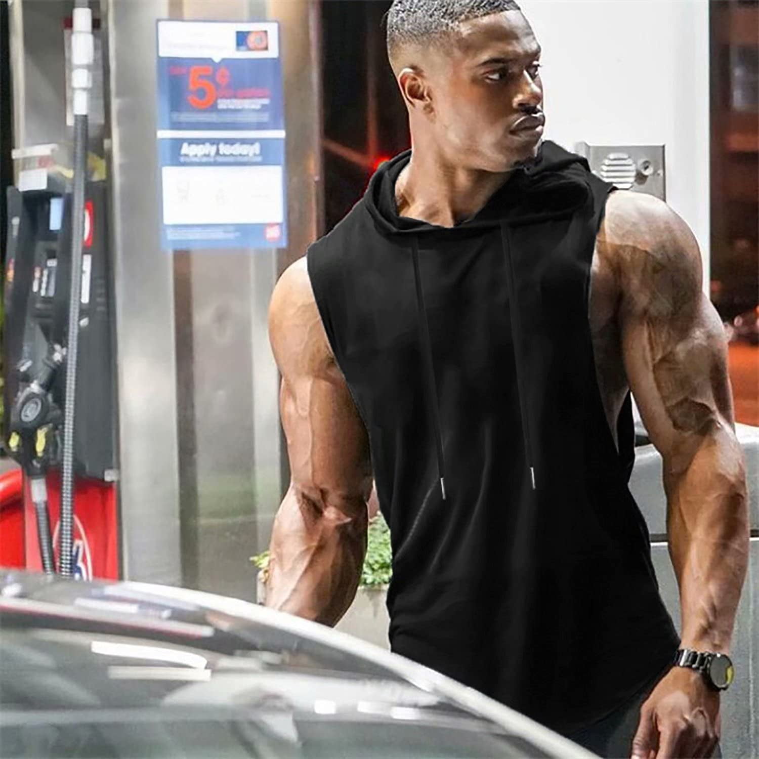 Babioboa Men's Loose Fit Running Hooded Tank Tops Basketball Cut Off Hoodie  Sleeveless Workout Muscle Hoodies(Black X-Large) - Walmart.com
