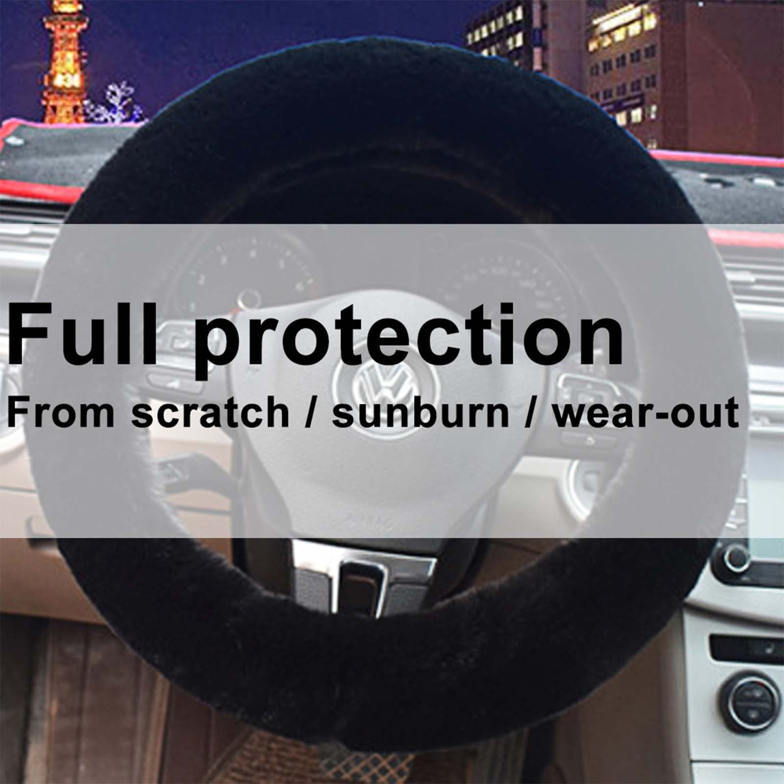 Ueasy 3-Piece Winter Fuzzy Steering Wheel Cover Set | 15" Universal Warm Artificial Wool Car Handbrake & Gear Shift Cover