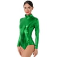thumbnail image 6 of IBTOM CASTLE Women's Dance Ballet Leotards Long Sleeve Metalic Shiny Leather Turtleneck Gymnastics One Piece Lycra Bodysuits Dancewear L Dark Green, 6 of 8