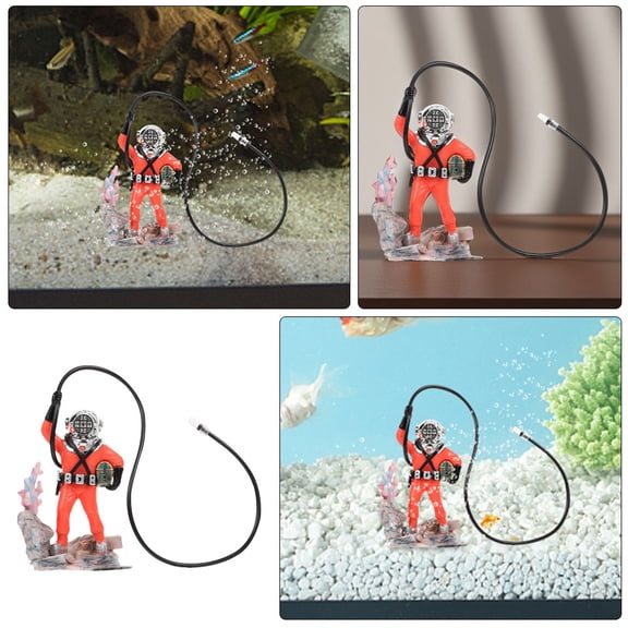 PBPBOX Lifelike Red Diver Resin Aquarium Decor for Fish Tank with Bubble Feature