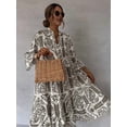 thumbnail image 5 of Women'S Summer Dress Casual V Neck Buttoned 3/4 Sleeve Bohemian Print Flowy Mini Dresses Khaki M, 5 of 9