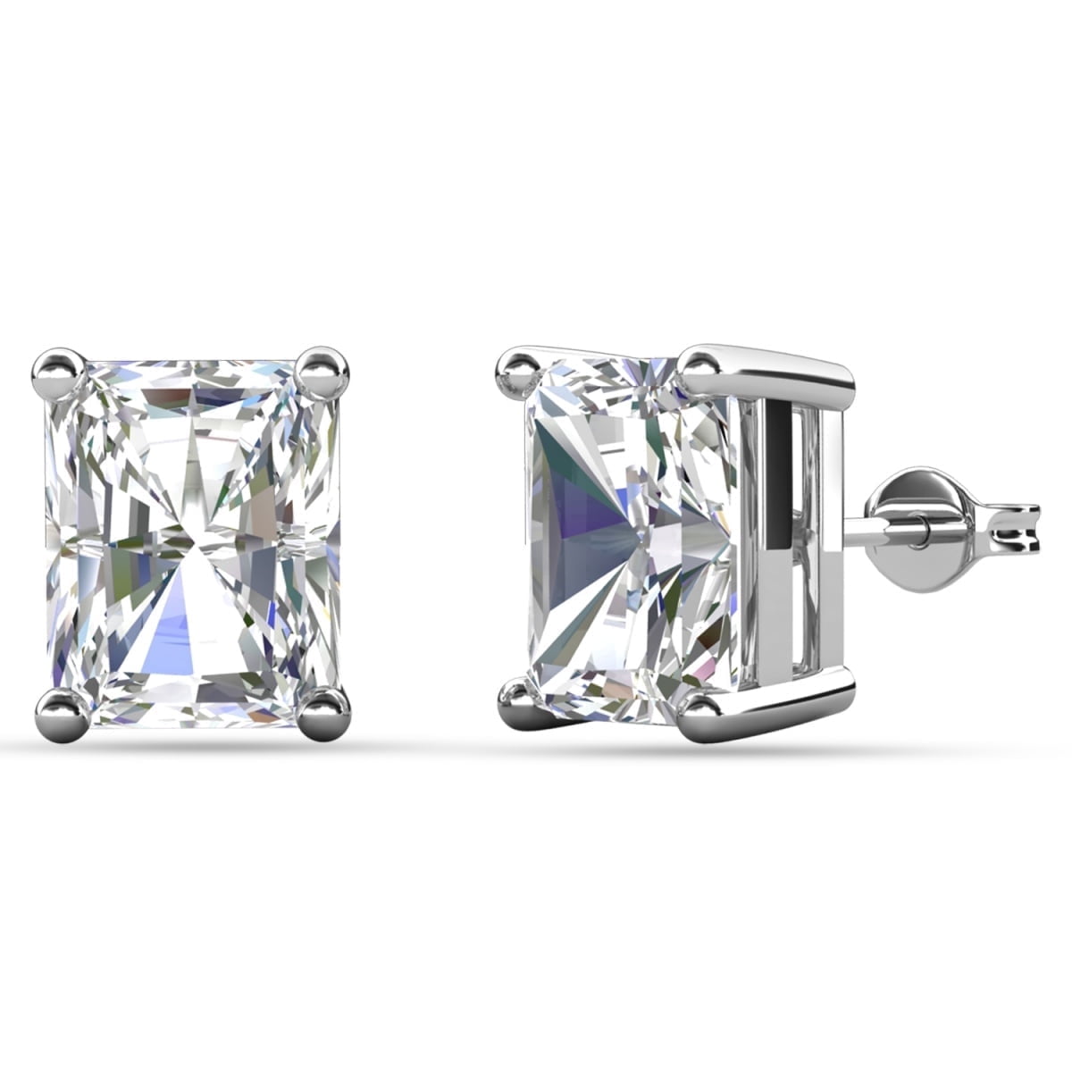 Cate & Chloe Mia 18k White Gold Plated Stud Earrings with 4ct Emerald Cut Simulated Diamonds Gift for Women