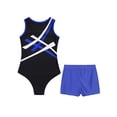 thumbnail image 4 of Sinleey Kids Girls Sleeveless Patchwork Dance Unitards Contrast Color Bodysuit with Solid Color Blue 14, 4 of 5