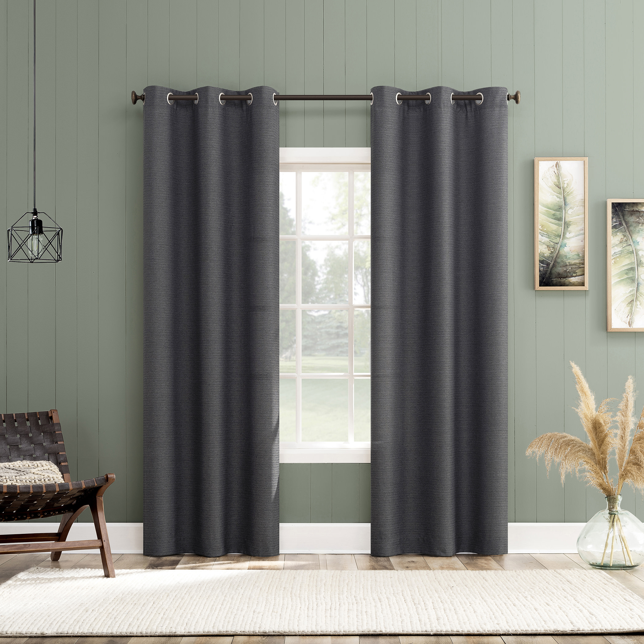 No. 918 Landon Textured Semi-Sheer Grommet Curtain Panel, 40"W X 84"L, Steel Gray