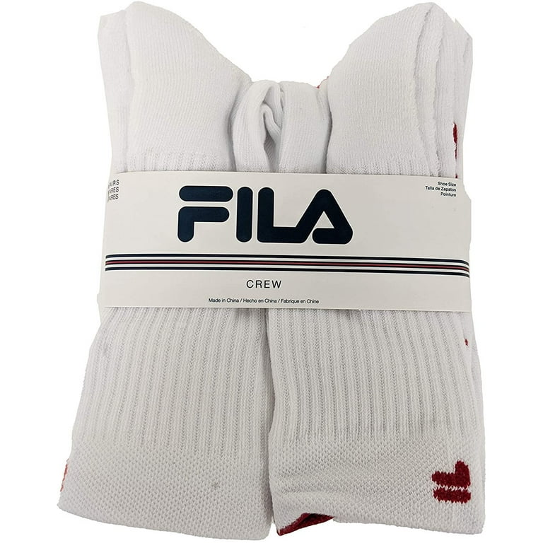 Fila Kids Boys 6 Pack Half Cushion Crew Socks Contrast Heel White Boys Medium Shoe size 10 4 Walmart