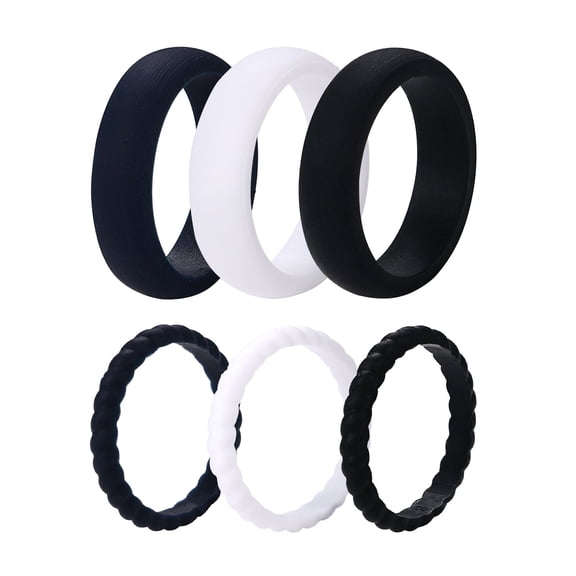 Avaner 6 Pack 3mm Silicone Wedding Ring for Women, Thin and Braided Rubber Band, Fashion, Colorful, Comfortable fit, Skin Safe, Size 4