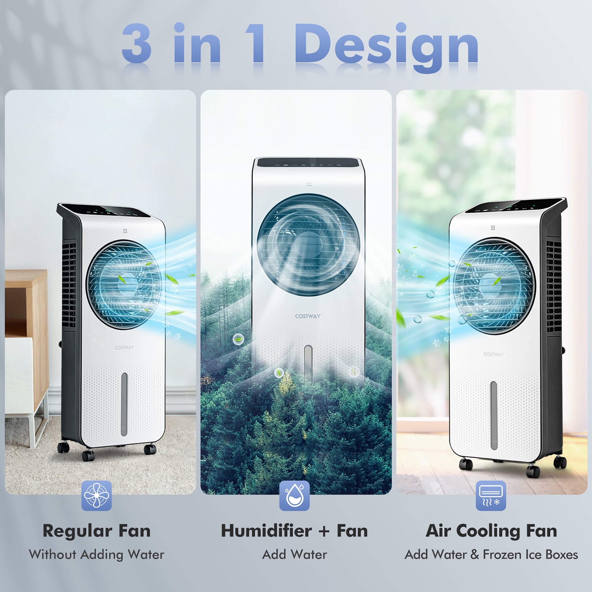 Costway Evaporative Air Cooler 3-in-1 Portable Swamp Cooling Fan w/ 12H Timer Remote
