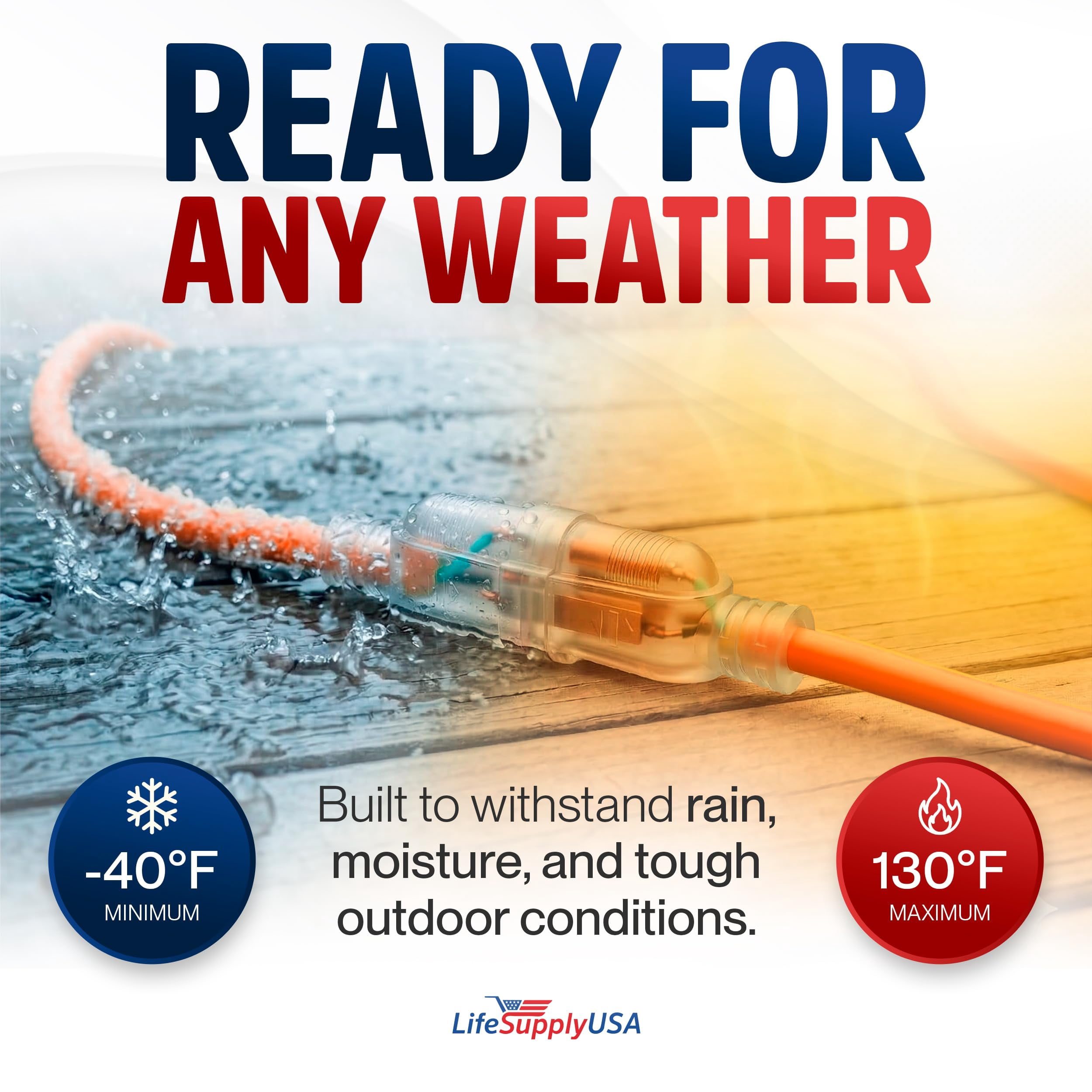 10ft Outdoor/Indoor Extension Cord 10/3 Gauge Ultra Heavy Duty 3 Prong SJTW, Waterproof, Flexible Cold-Resistant Long Power Cord,15A 125V 1875W, Orange by LifeSupplyUSA