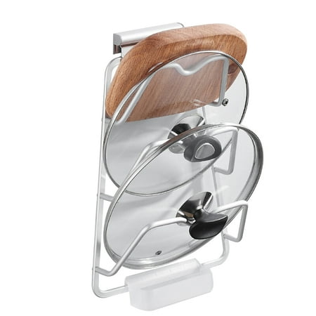 

Wall Mount Pot Lid Holder Upright Pan Cover Storage Holder with 3 Slots Cabinet Door Organizer for Kitchen