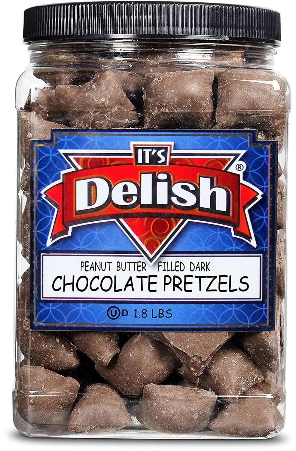 Dark Chocolate Covered Peanut Butter Pretzels by Its Delish, 1.8 LBS Jumbo Container Bulk  Gourmet Chocolate Coated Pretzel Nuggets Filled with PeanutButter Bites  Awesome Candy Snack, Vegan, Kosher
