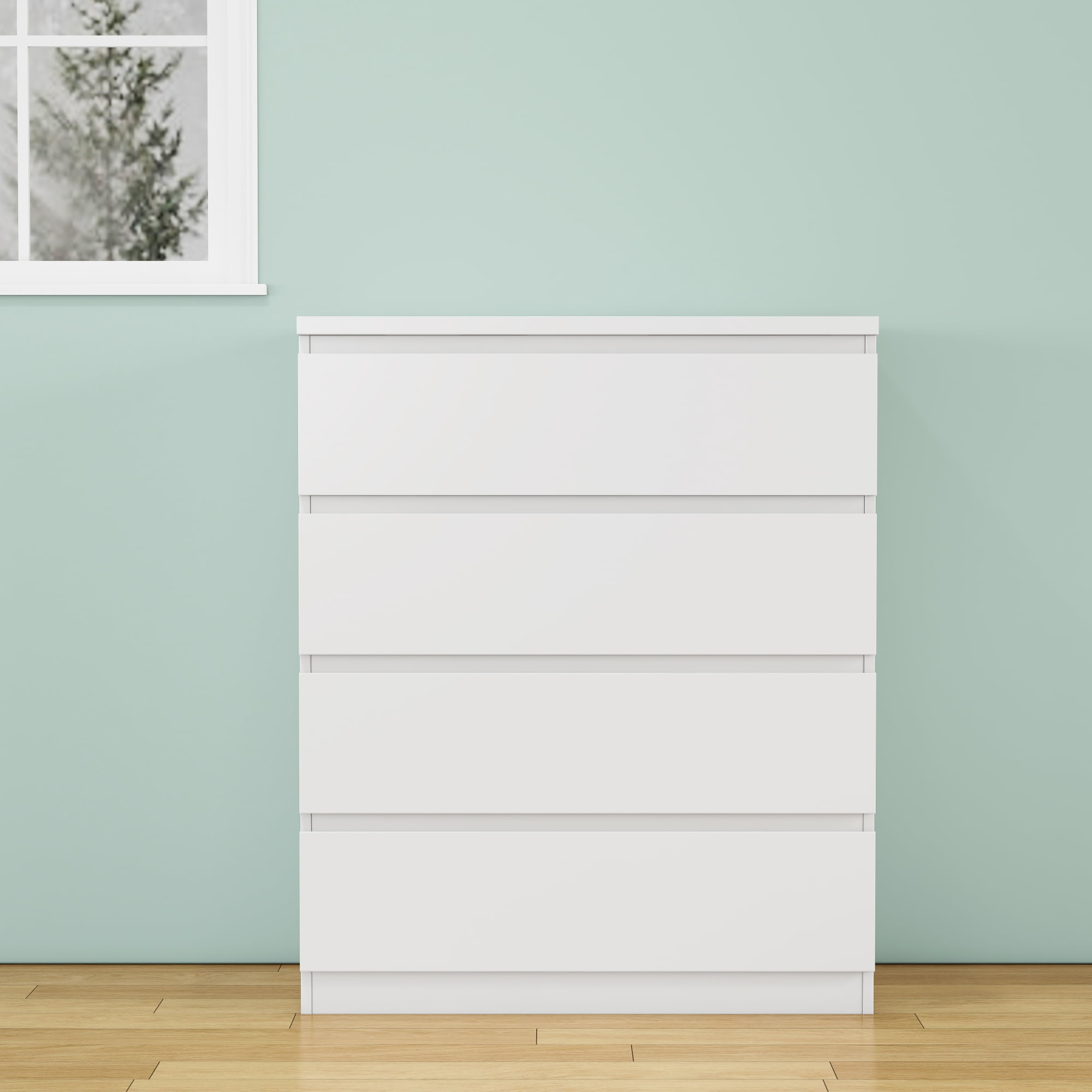 4 Drawer Dresser for Bedroom,31.5"W Modern Chest of Drawers with Hidden Handle,Wooden Closet Chests Organizer for Bedroom, Living Room,White
