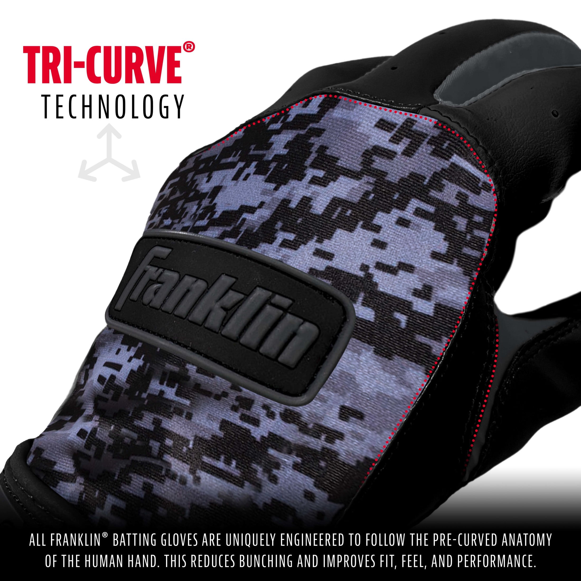 Franklin Sports Digitek Batting Gloves Black/Black Digi Youth Large