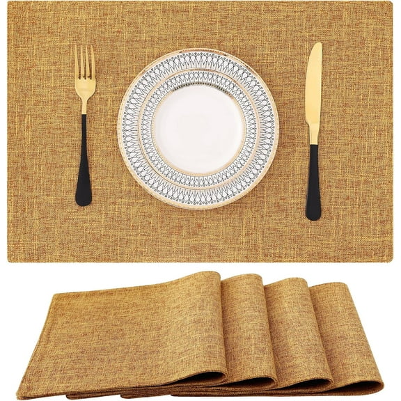 Cloths Placemats for Dining Table Set of 6, Heat Resistant Washable Cotton Linen Blend Table Mats, Easy to Clean Place Mats for Indoor Outdoor Party Kitchen Decoration, 13" x 18", Blue