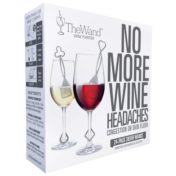 PureWine Wine Wands Purifier, 24 Wine Filters Remover Histamines Sulfite - May Reduce and Alleviate Wine Allergies & Sensitivities - Restores Taste, Perfe