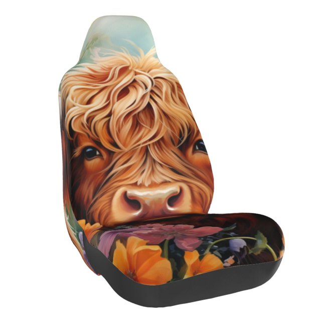 Wukai Countryside Colorful Floral Cow Full Set Car Seat Covers with Soft Padding Universal Auto Front Seats Protector and Cushion Mat