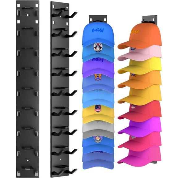 MindyLLL 2 Pcs Hat Rack for Baseball Caps, Wall Mounted Cap Organizer with 9 Hooks, Storage Display Solution for Closet, Door, Entryway, Garage 16.5'' x 2.3'' x 1.3''