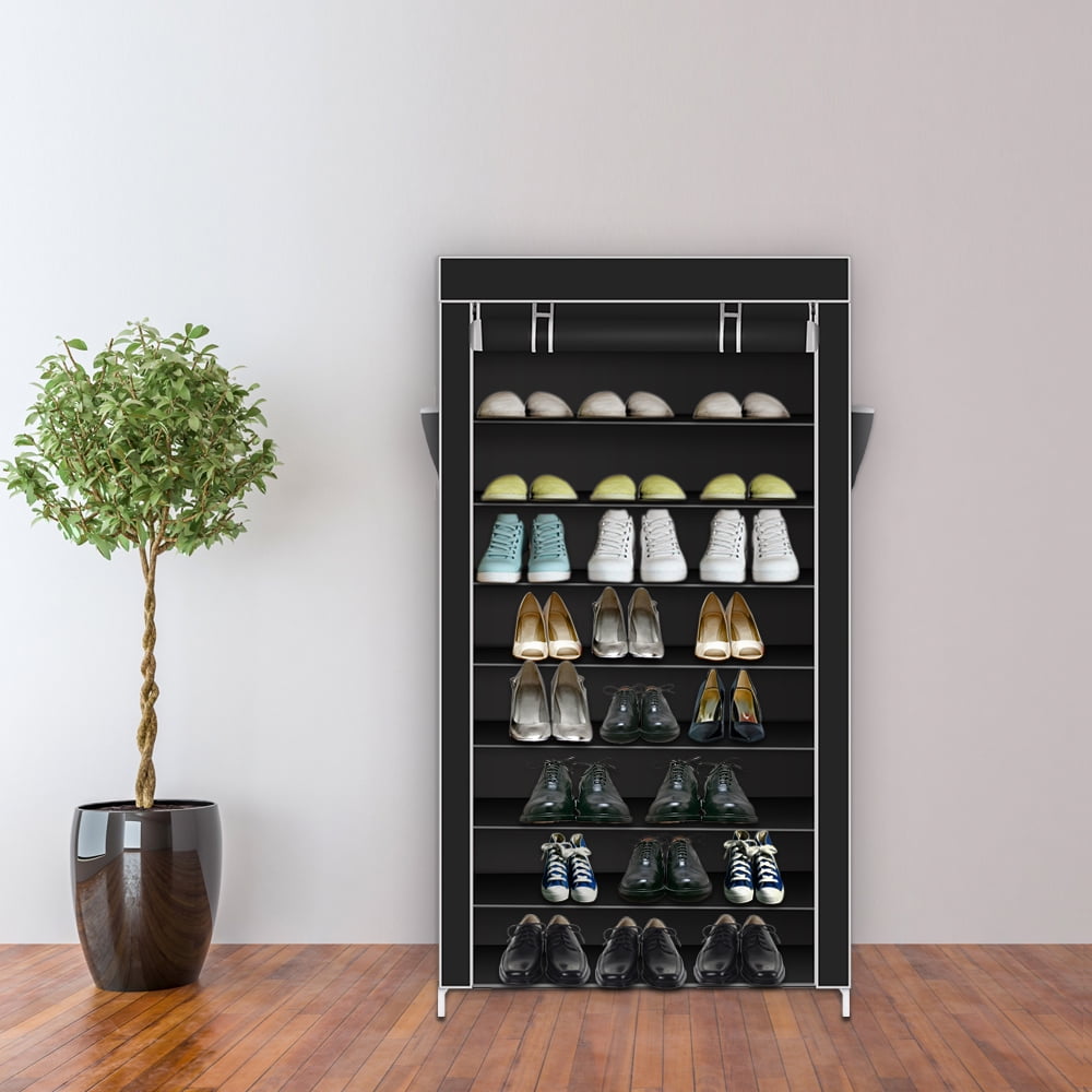 Kepooman 10 Tiers Shoe Rack Organizer with Dustproof Cover, Black