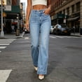thumbnail image 4 of Yyeselk Women's High Rise Wide Leg Baggy Stretchy Flare Jeans Elastic Waist Button Washed Streetwear Denim Trousers with Pockets Sky Blue XXS, 4 of 9