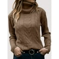 thumbnail image 3 of Womens' Turtle-Neck Long Sleeve Cable Knit Sweaters Dark Brown XL, 3 of 5