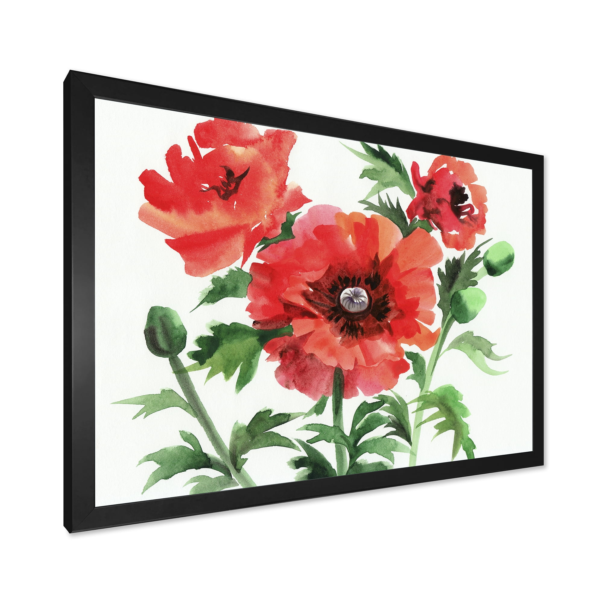 Designart 'Ancient Red Poppies II' Traditional Framed Art Print
