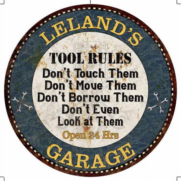 LELAND'S Garage Rules 14" Round Metal Sign Garage Wall Decor 100140015312