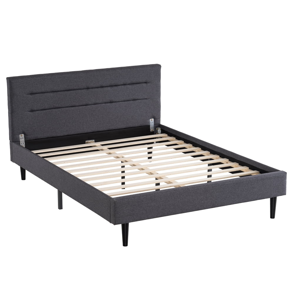 Kepooman Upholstered Faux Leather Platform Bed Frame, Dark Gray Full Kepooman Upholstered Faux Leather Platform Bed Frame, Dark Gray Full