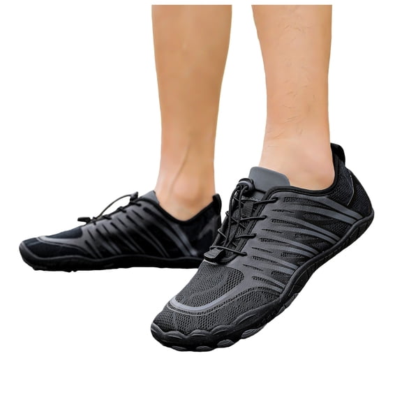 Rokment Women's Men's Water Shoes Beach Swim Barefoot Shoes Quick-Dry Breathable Athletic Wide Toe Hiking Pool Sneakers for Surf Yoga Exercise Aerobics Black Size 6.5