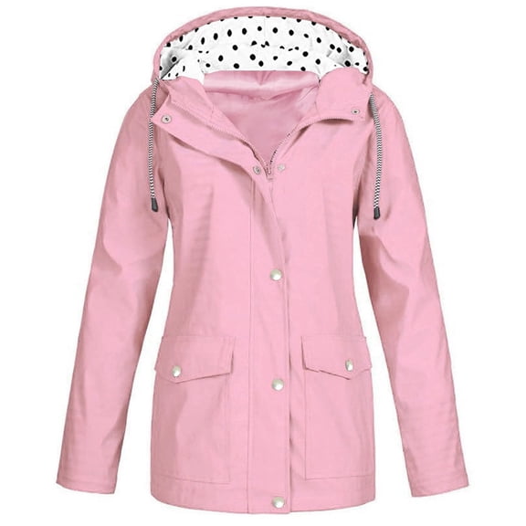 Cuhas Womens Coats Jackets for Women Rain with Hood Lightweight Outdoor Hooded Waterproof Windbreaker Solid Trench Plus Size Womens Tops Pink 4X