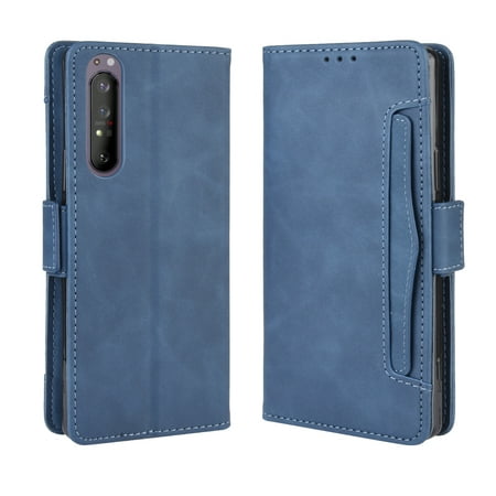 Case for Sony Xperia 1 II Cover Adjustable Detachable Card Holder Magnetic closure Leather Wallet Case - Blue