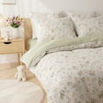 thumbnail image 3 of JOLUSERE 3-Piece White Green Leaves Flowers Comforter King Set, Soft Pink Yellow Floral Pattern Bedding Set for Adults, 3 of 8
