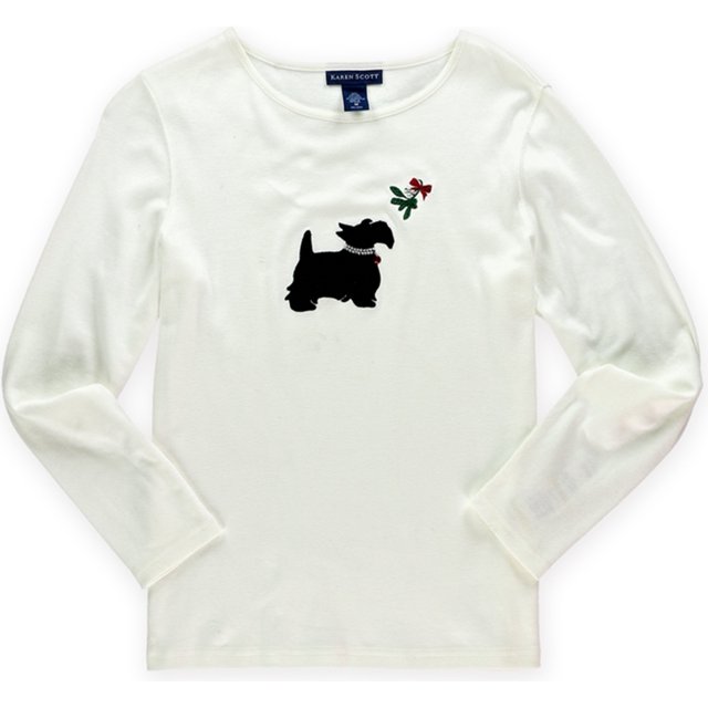 Karen Scott - Camiseta con adorno de perro Scotty para mujer, color blanco, mediano Karen Scott Camiseta adornada