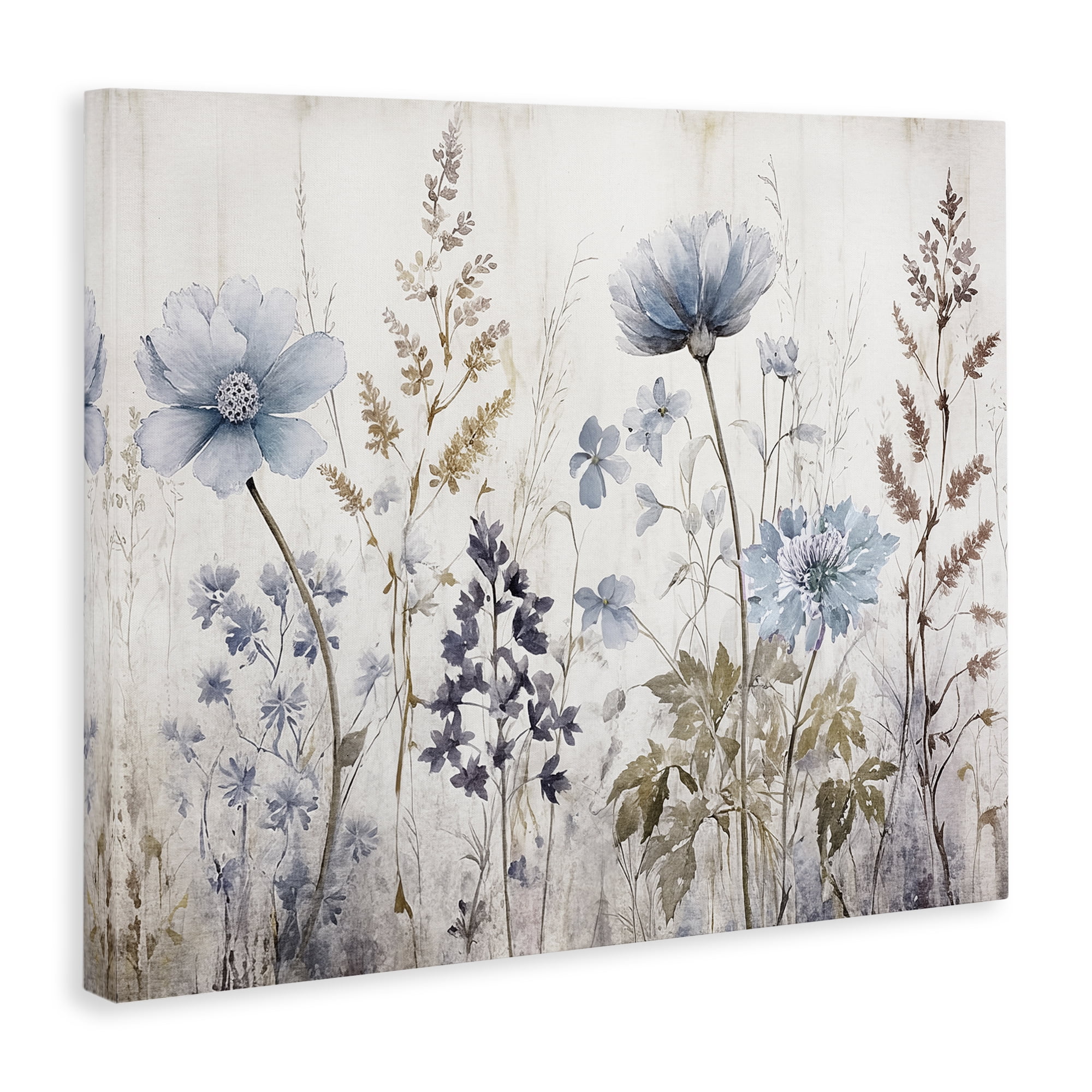 Stupell Industries Blue Nature Blossoms Plants & Flowers Painting Wrapped Canvas Art Print Wall Art, 48 x 36