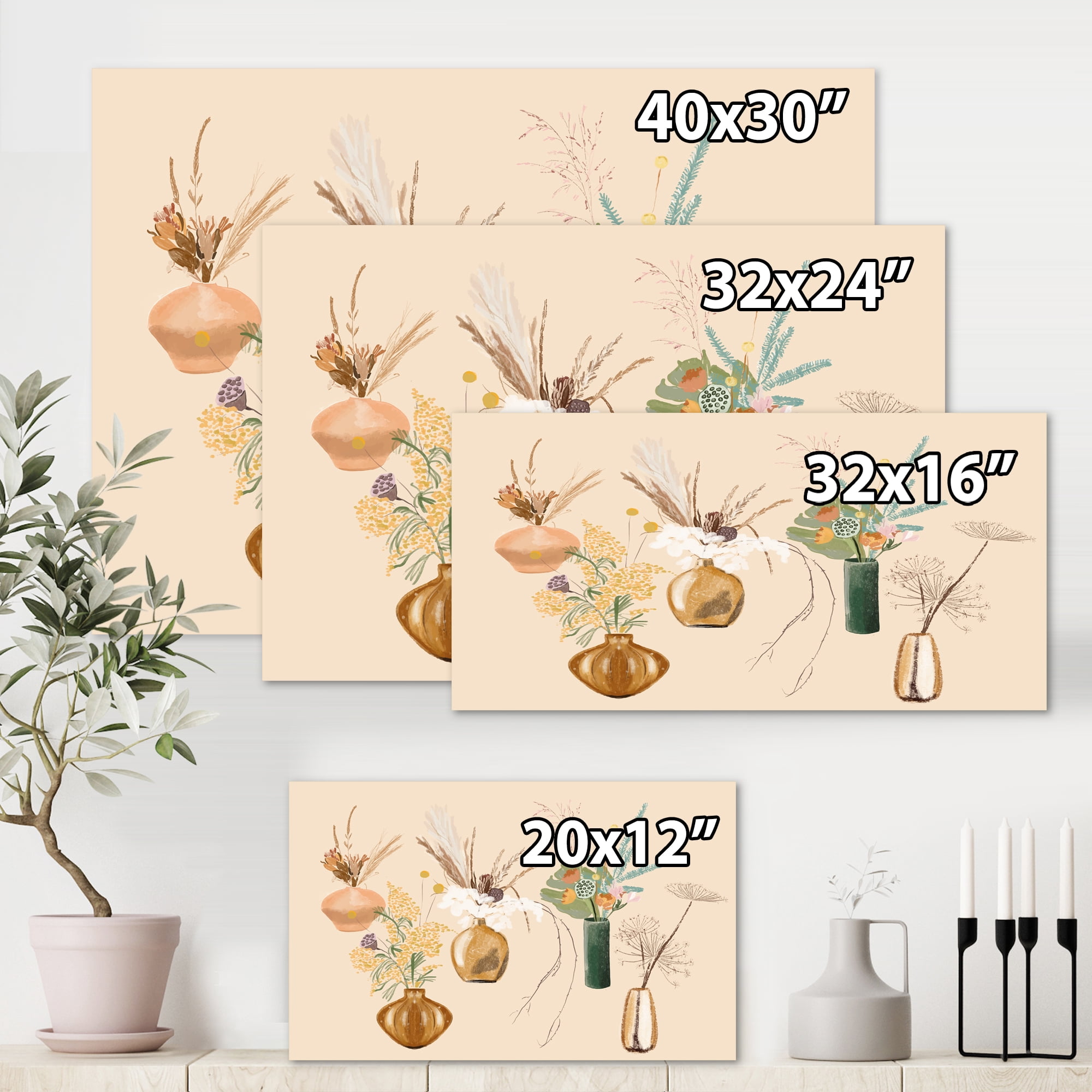Designart ' Gold Vases With Bouquets Of Wildflowers III ' Traditional Canvas Wall Art Print