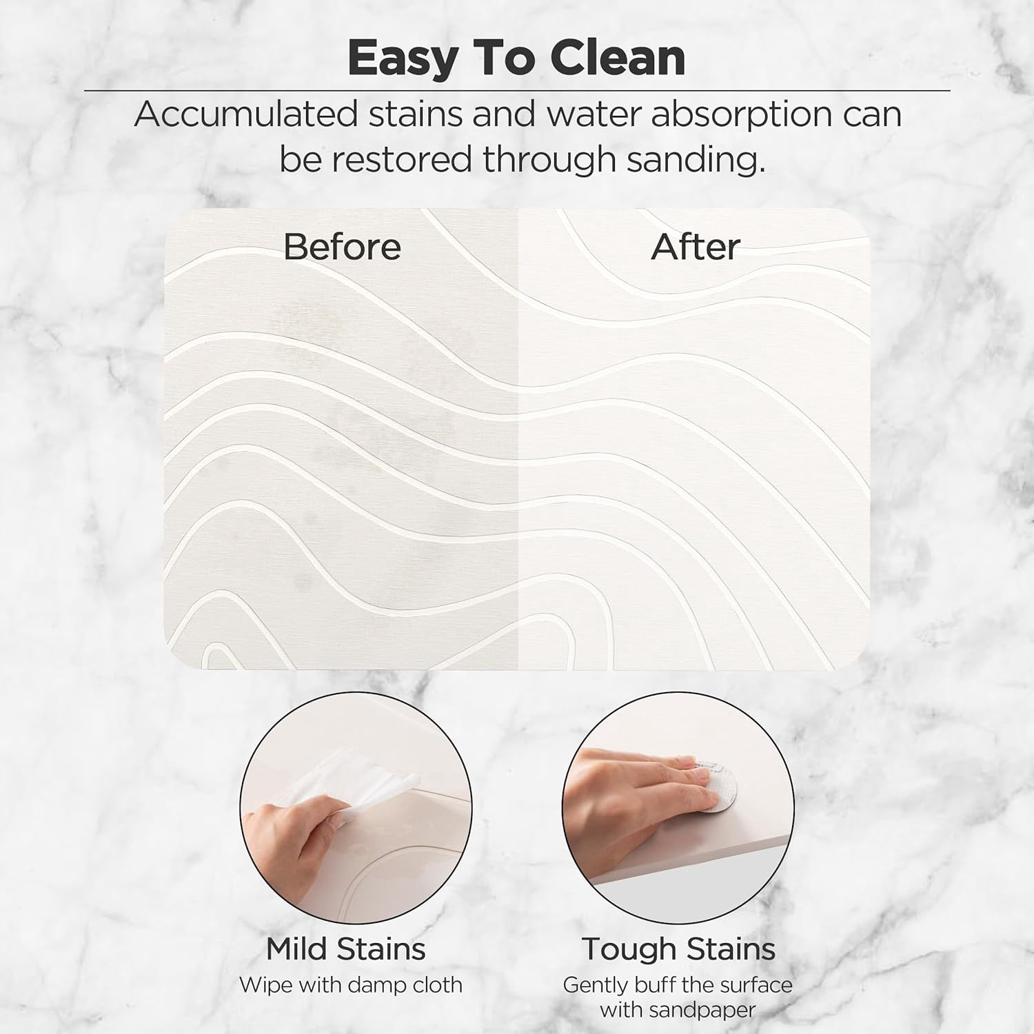 HBlife Stone Bath Mat, Diatomaceous Earth Bath Mat Bathmat, Non Slip Super Absorbent Quick Drying Diatomite Stone Bath Shower Mat for Bathroom, 23" x 15", White
