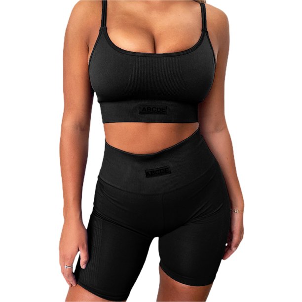 SAYOO Traje deportivo de dos piezas para mujeres, chaleco de cuello en uy pantalones cortos de cadera SAYOO moda