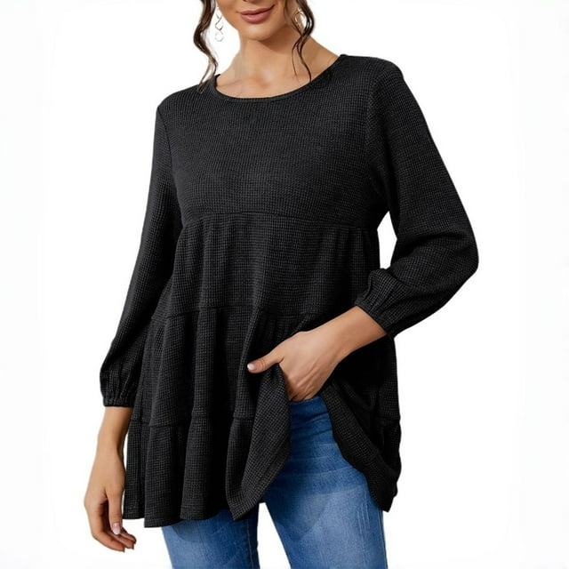 Timegard Womens Tops Oversized Round Neck Tunic Tops Fall Casual Loose Long Sleeve Blouse Mid Long