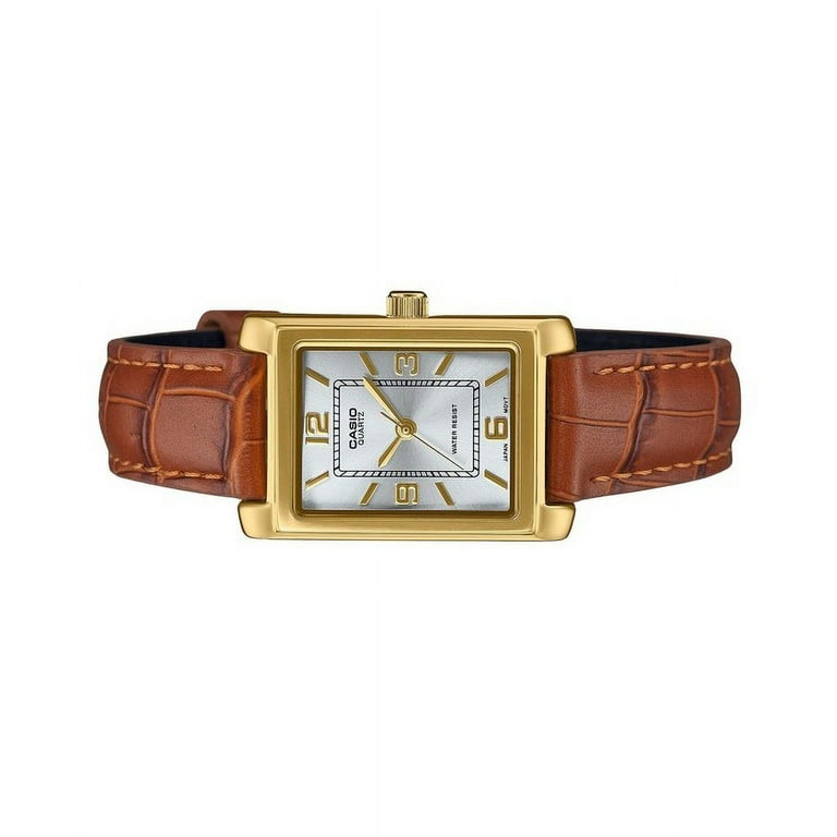 Casio Women's Silver Dial Analog Watch Brown Leather Band - LTP