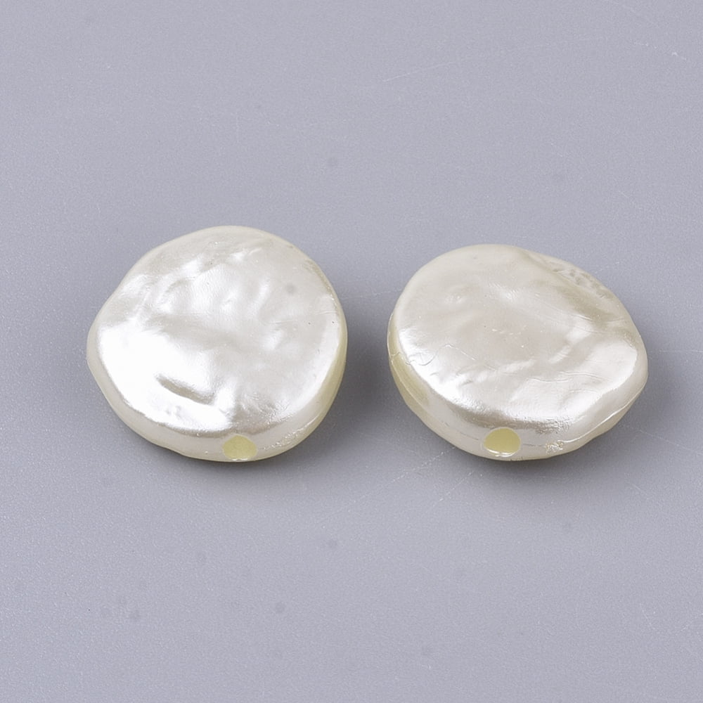 ABS Plastic Imitation Pearl Beads Flat Round Beige 14.5x14.5x5.5mm Hole: 1.6mm about 760pcs/500g