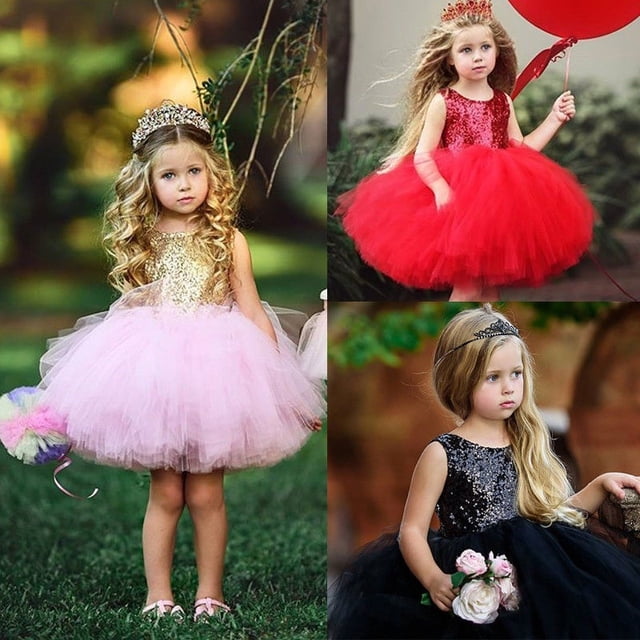 Mignon Bébé Fleur Filles Partie Paillettes Robe Demoiselle d'Honneur Robes Robe d'Anniversaire
