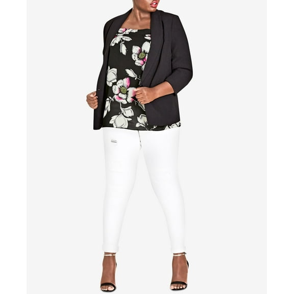 City Chic Trendy Plus Size Shawl Collar Blazer Black 16W