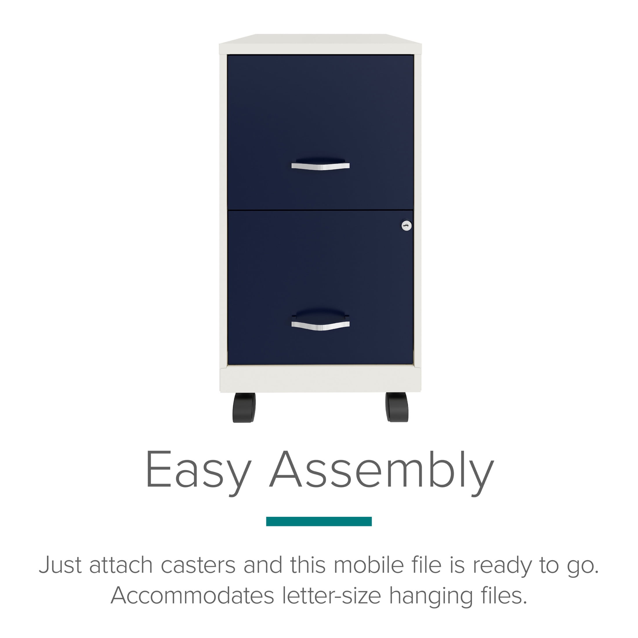 Space Solutions 18" Deep 2 Drawer Mobile Letter Width Vertical File Cabinet, White/Navy