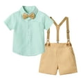 thumbnail image 2 of Conairie Baby Boy Clothes Gentleman Outfits Bodysuit Striped Print Shirt with Bowtie Suspender Shorts Suit Set Green 18-24 M, 2 of 6
