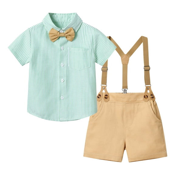 WOYY Infant Boys Outfits Short Sleeve Button Down Shirt Suspender Shorts Set Children's Clothes Sets, Sizes 6M-6