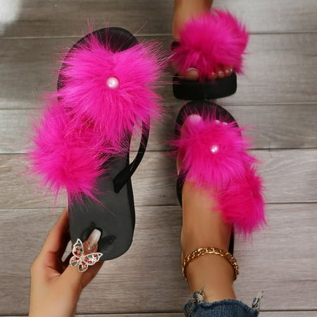 

Cathalem Beach Flip Flops for Women under 5 Women s Summer Feather Rhinestones Non Slip Home Memory Foam Flip Flop for Women Hot Pink 7.5