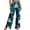 Blue, variant on Womens Pants Cute Ghost Clouds Print Wide Leg Trousers, Black Drawstring Lounge Pants with Hearts & Stars, Sleepwear