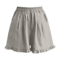 thumbnail image 6 of Bxsruta Women's Cotton Linen A Line Short Skirt with Pockets Elastic Waist Ruffle Hem Casual, 6 of 8